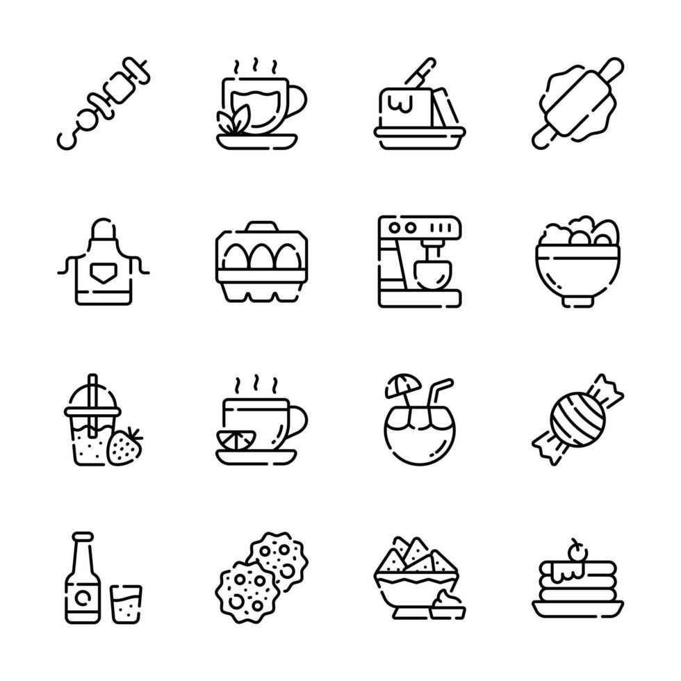 Ready to use line style collection of food and beverages icons vector