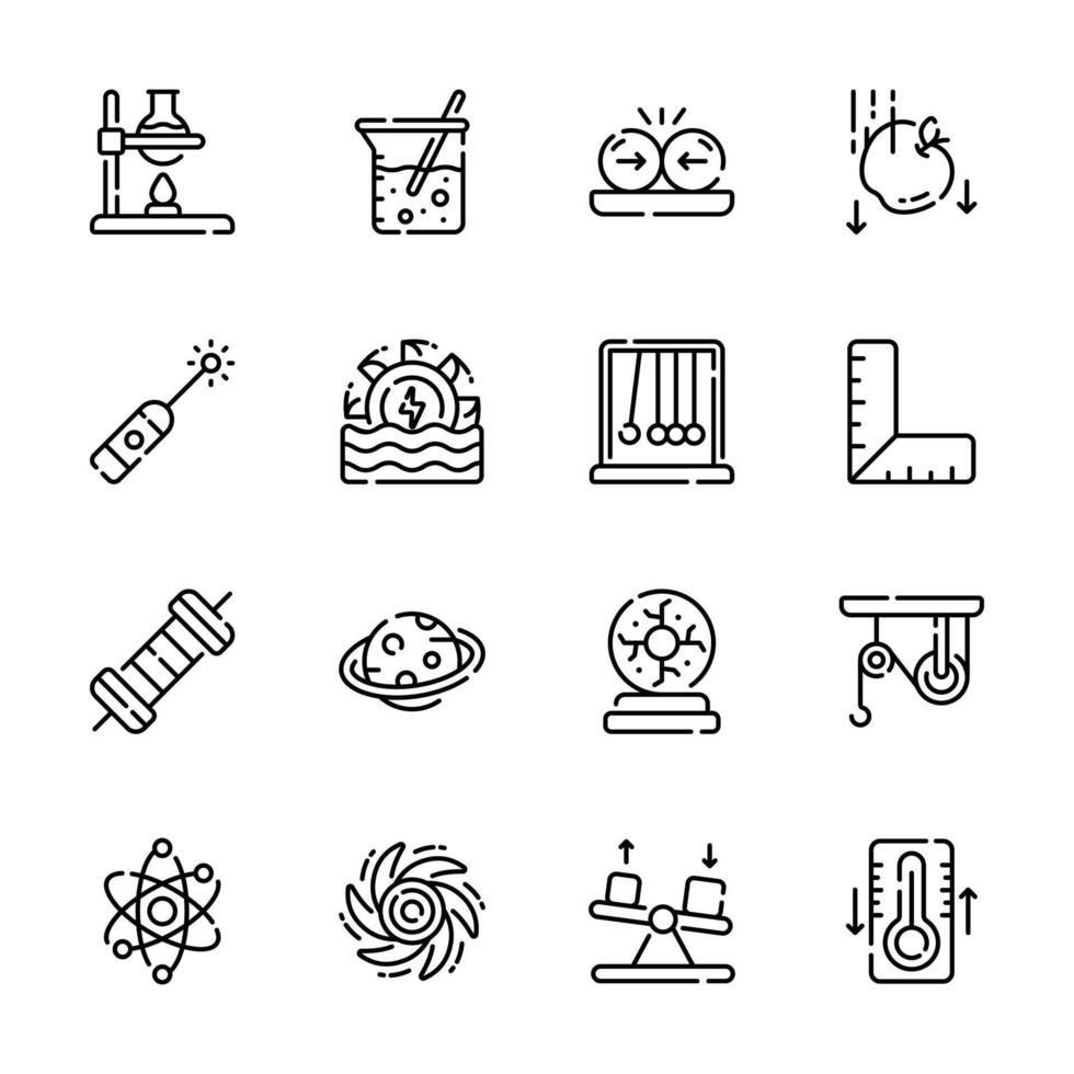 Check out handy pack of outline style physics and science icons vector