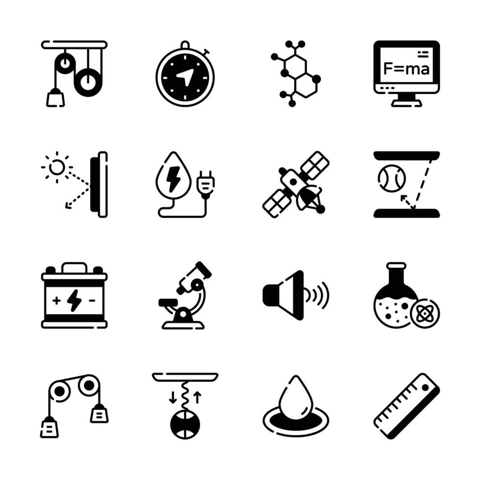 Check this handy pack of physics and science study glyph icons. vector