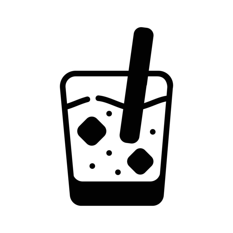 This glyph icon showing a iced drink glass with straw in it. vector