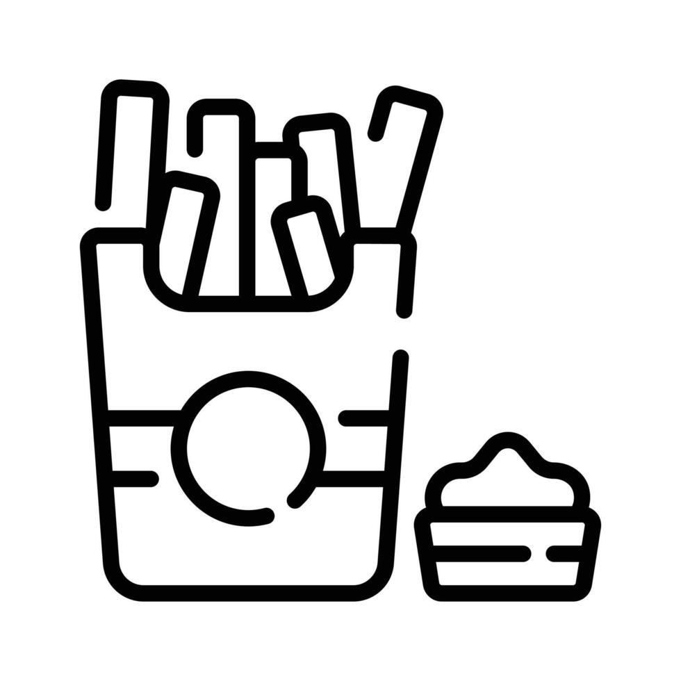 An editable outline style icon of french fries with dip sauce vector