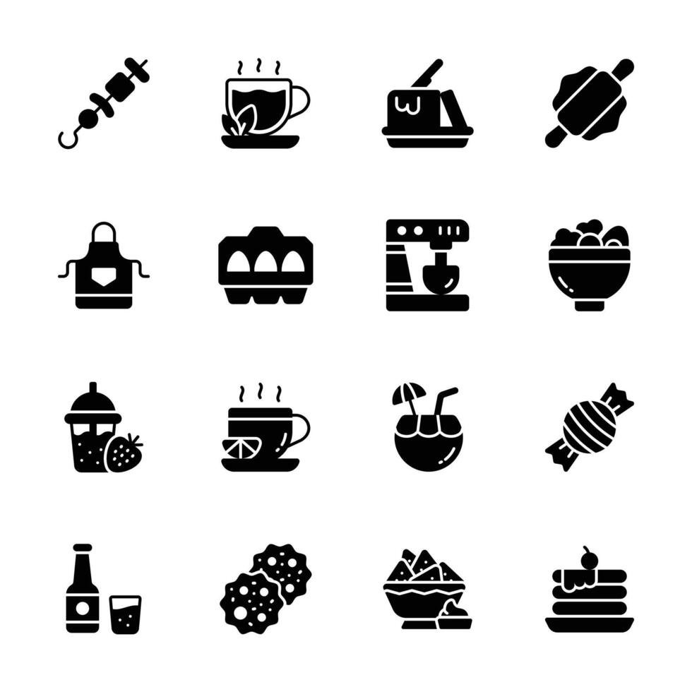 Ready to use glyph style collection of food and beverages icons vector