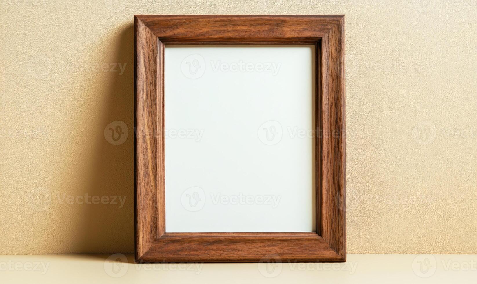 A wooden frame mockup with a white background photo
