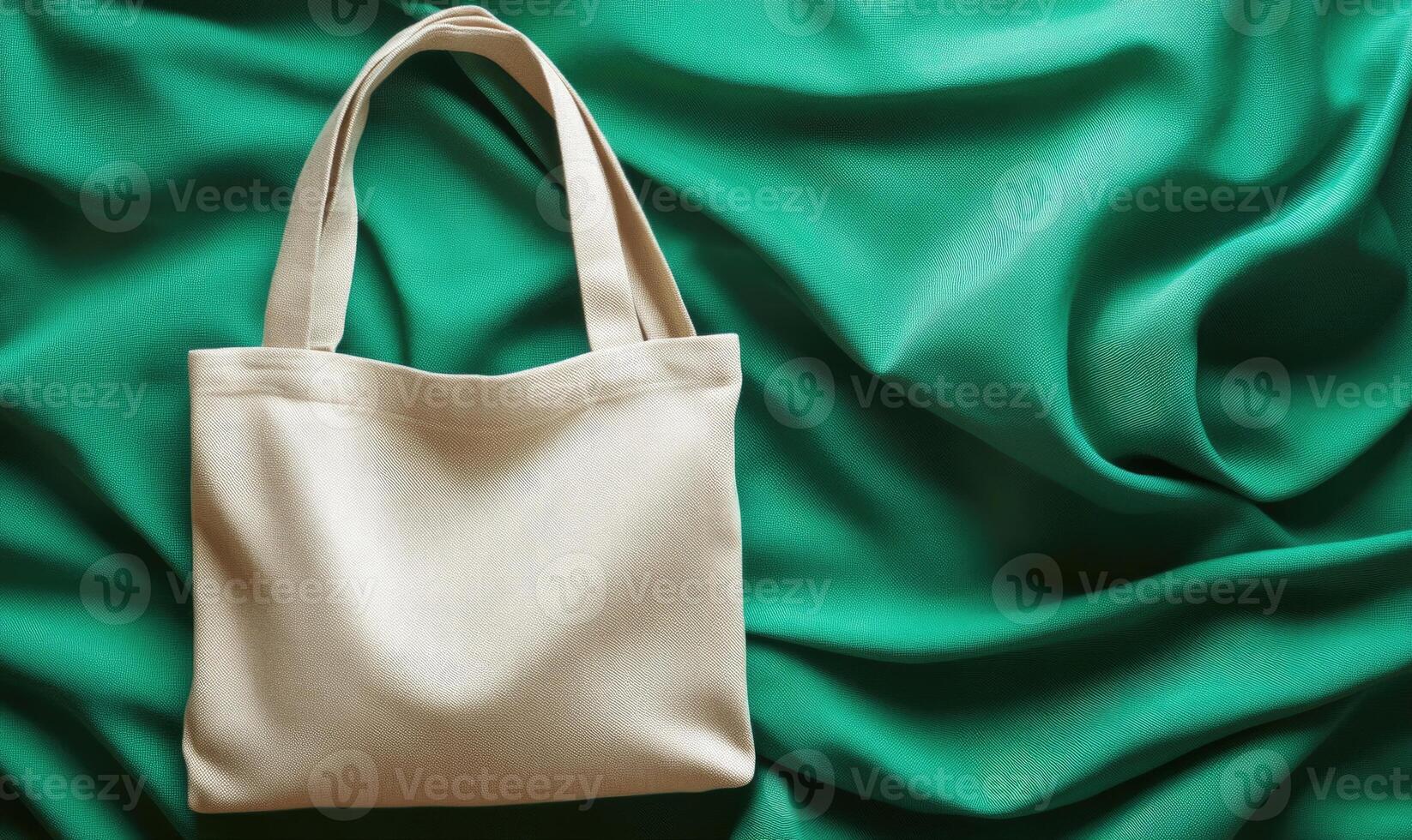 A white purse is on a green background photo