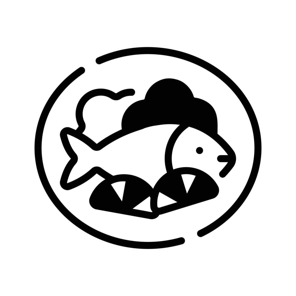 Download glyph style icon depicting fish platter. vector