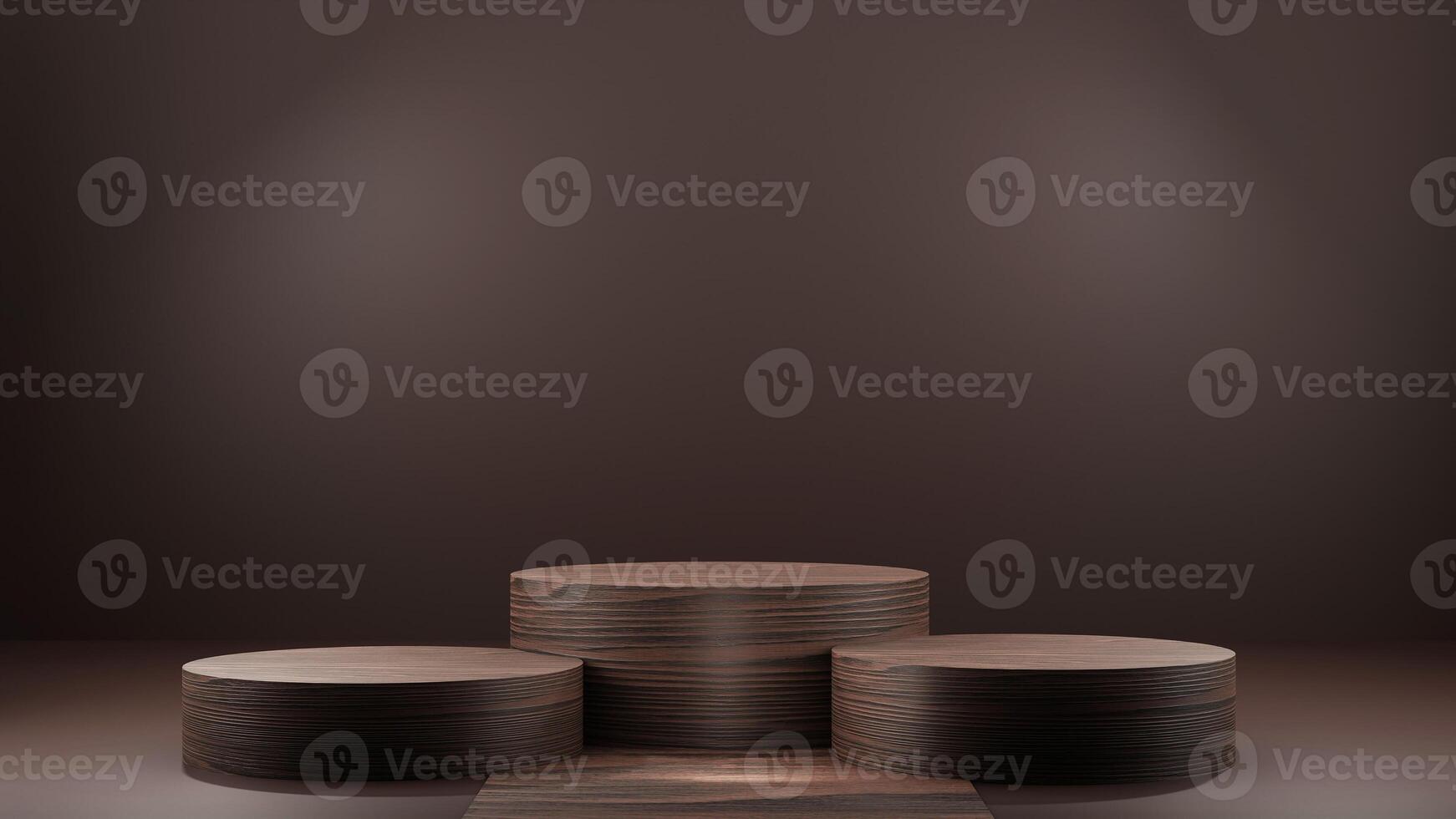 Three wooden pedestals on a dark background photo