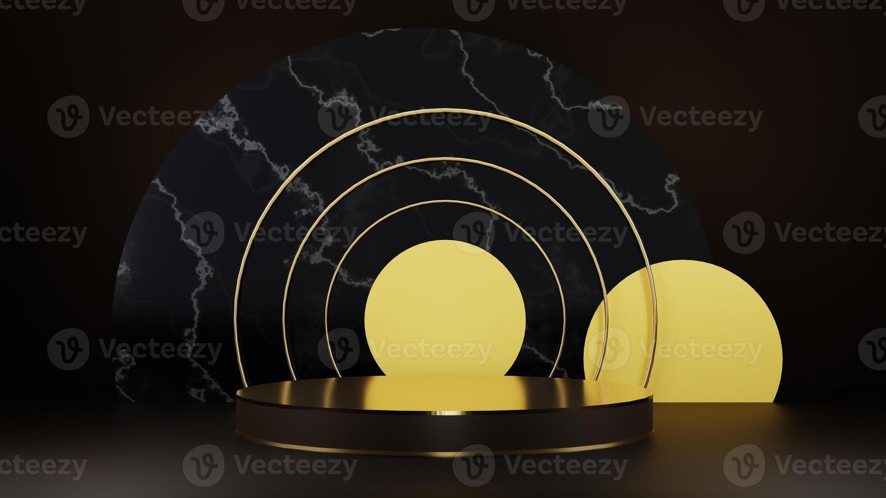 Golden egg on black marble pedestal with black background 3d rendering photo