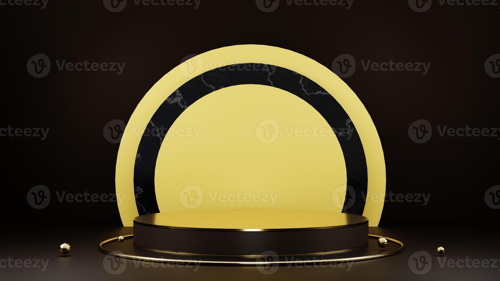 Golden podium with black marble top and black base photo