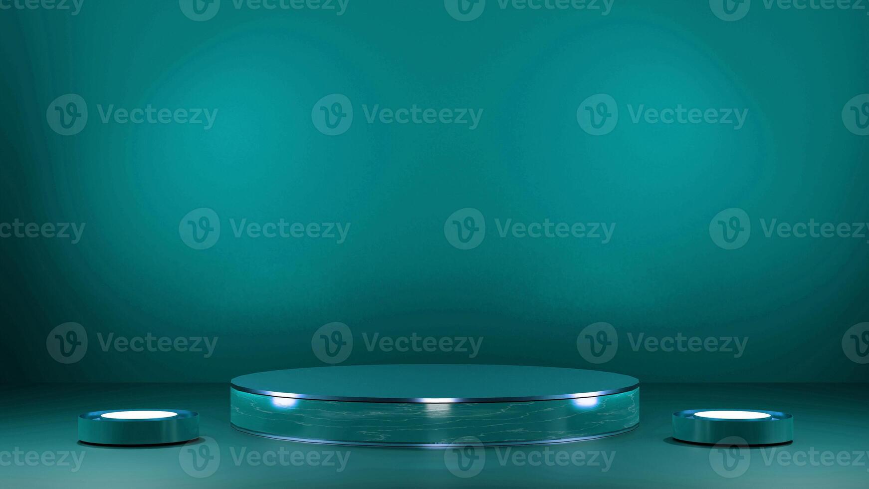 A podium with two lights on it in front of a green wall photo