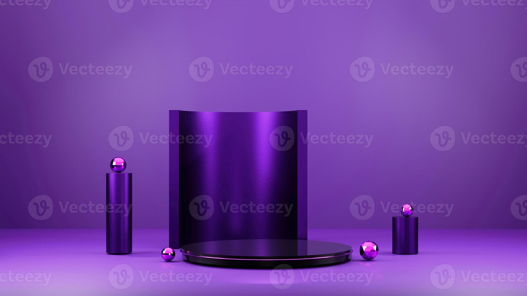 Purple 3d render of a display stand with a purple background photo