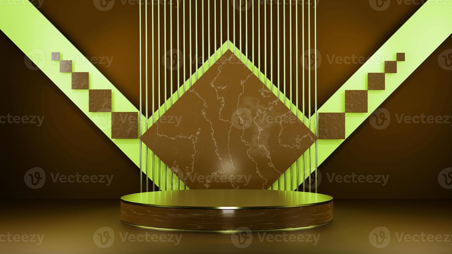 A green and brown podium with a green background photo