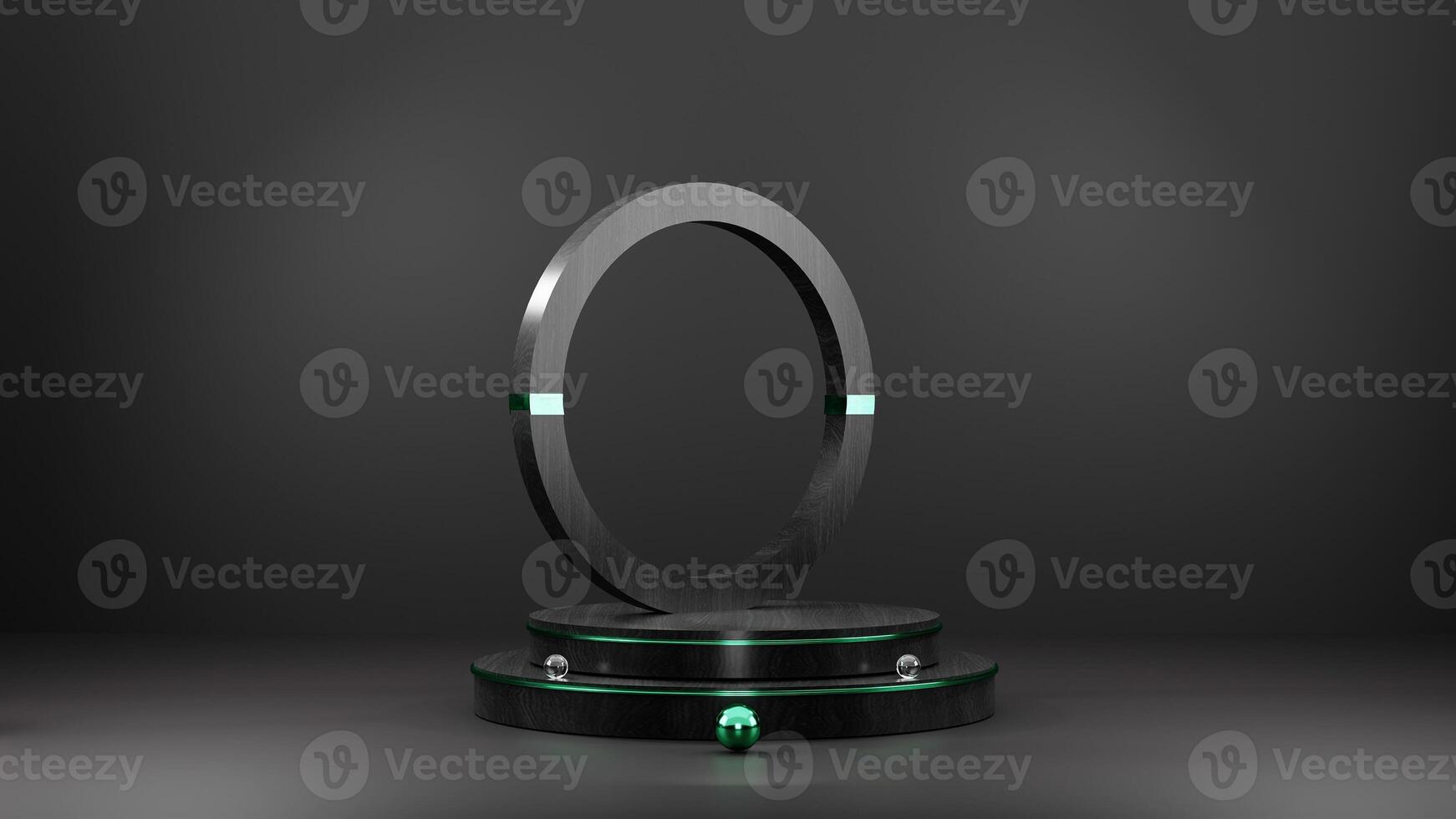 A black and green circular object on a stand photo