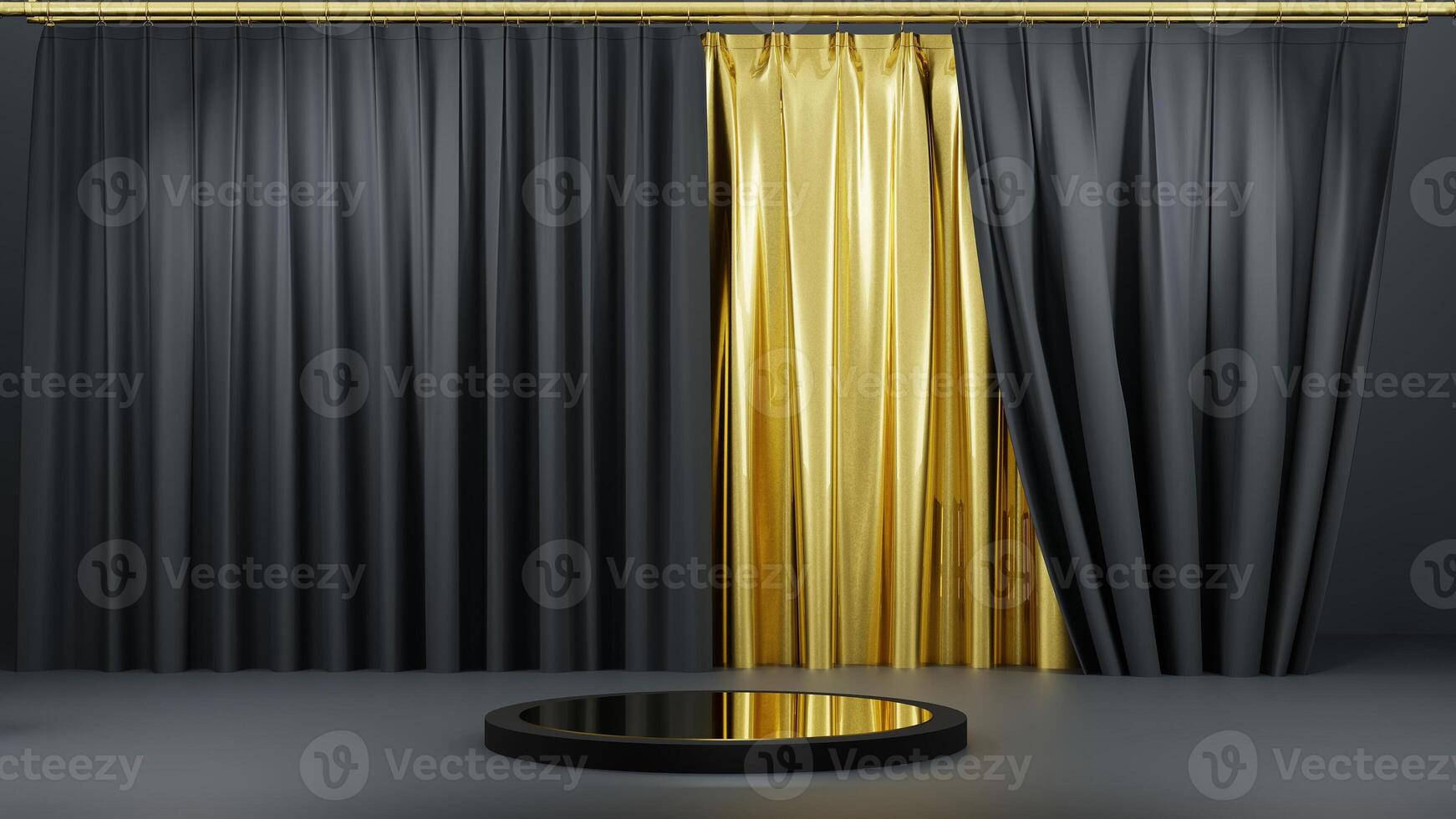 Gold curtain and black curtain in a room photo
