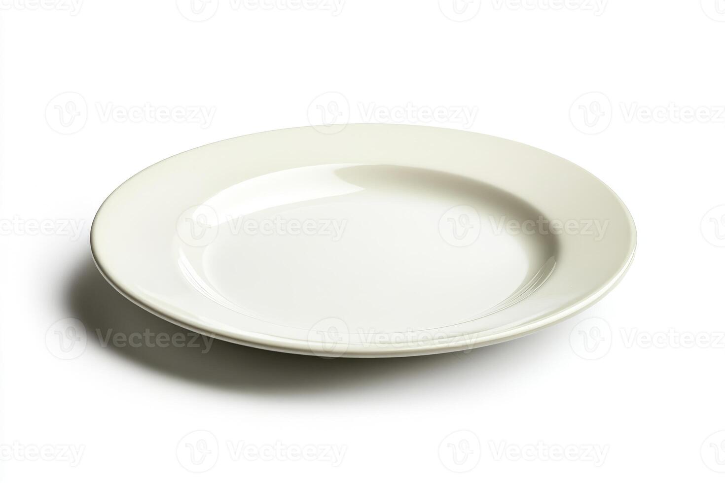 Empty White Plate Isolated on White Background Close Up Studio Shot photo
