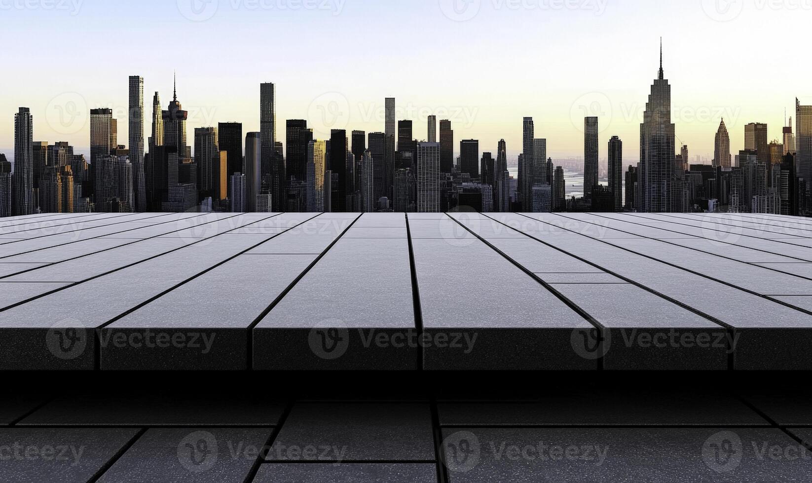 Panoramic City Skyline View During Sunset with Modern Architectural Elements and Urban Landscape in the Background photo