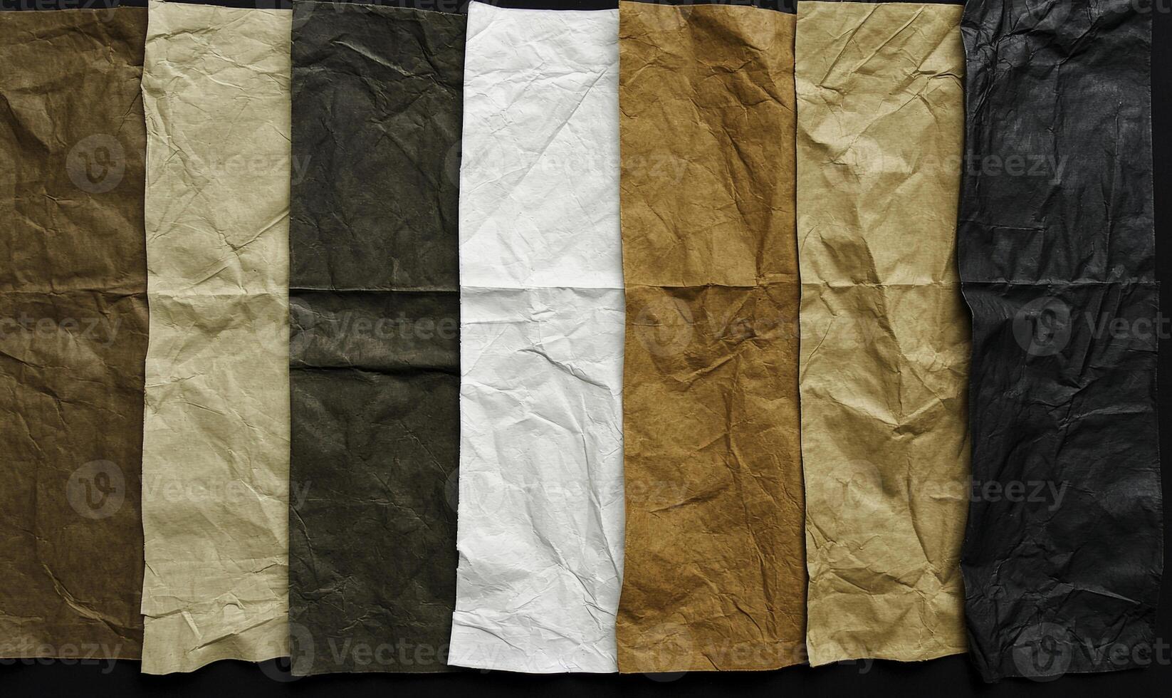 Crumpled Paper Background in Various Earthy Tones, Perfect for Textures, Crafts, Graphic Design, and Creative Projects photo