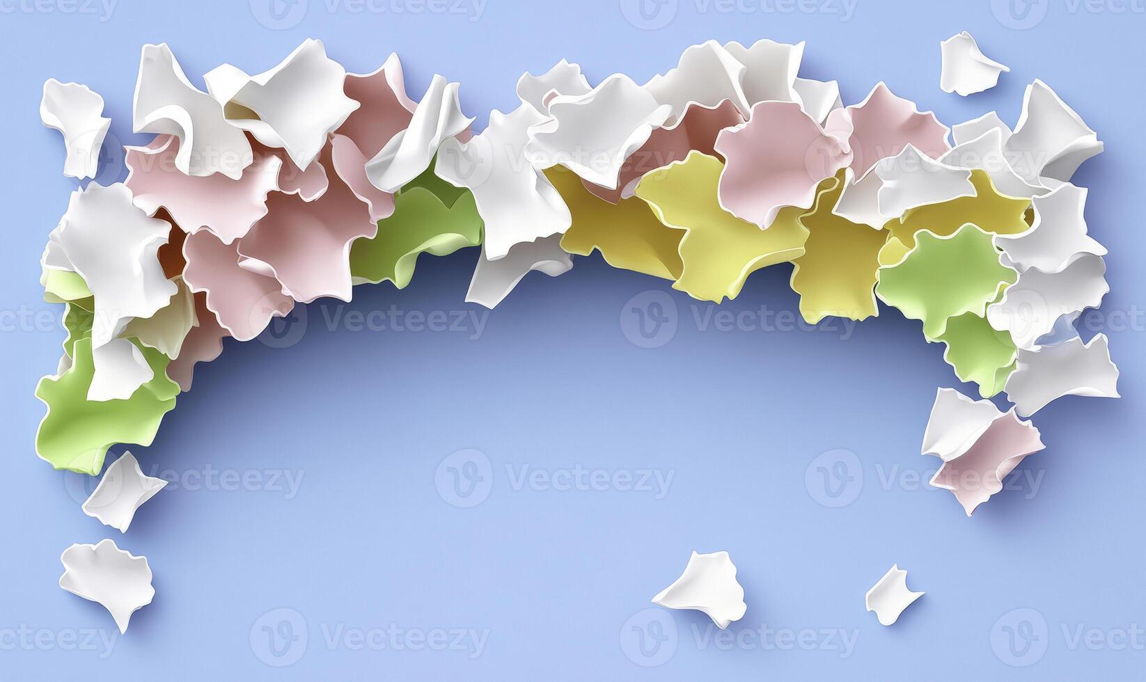 Colorful paper scraps arranged artistically on a soft blue background creating a vibrant and playful atmosphere for creative projects and designs photo