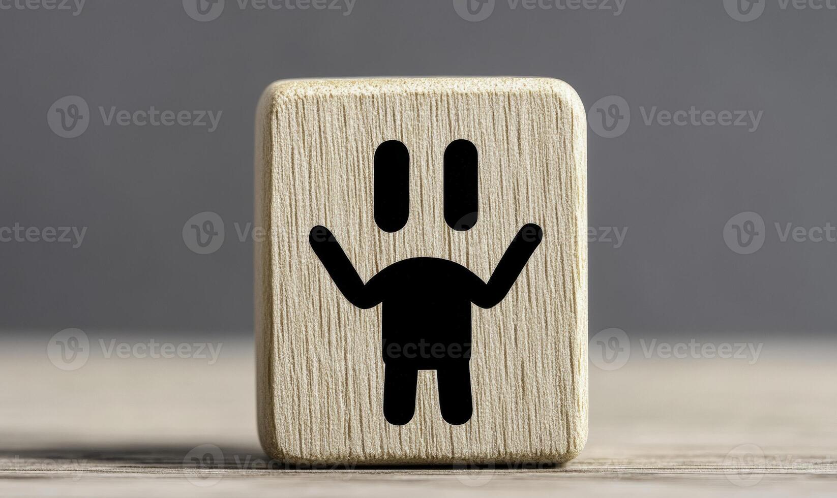 Wooden block with a simplistic smiley character design, conveying joy and positivity in a minimalistic style, perfect for playful and cheerful concepts photo