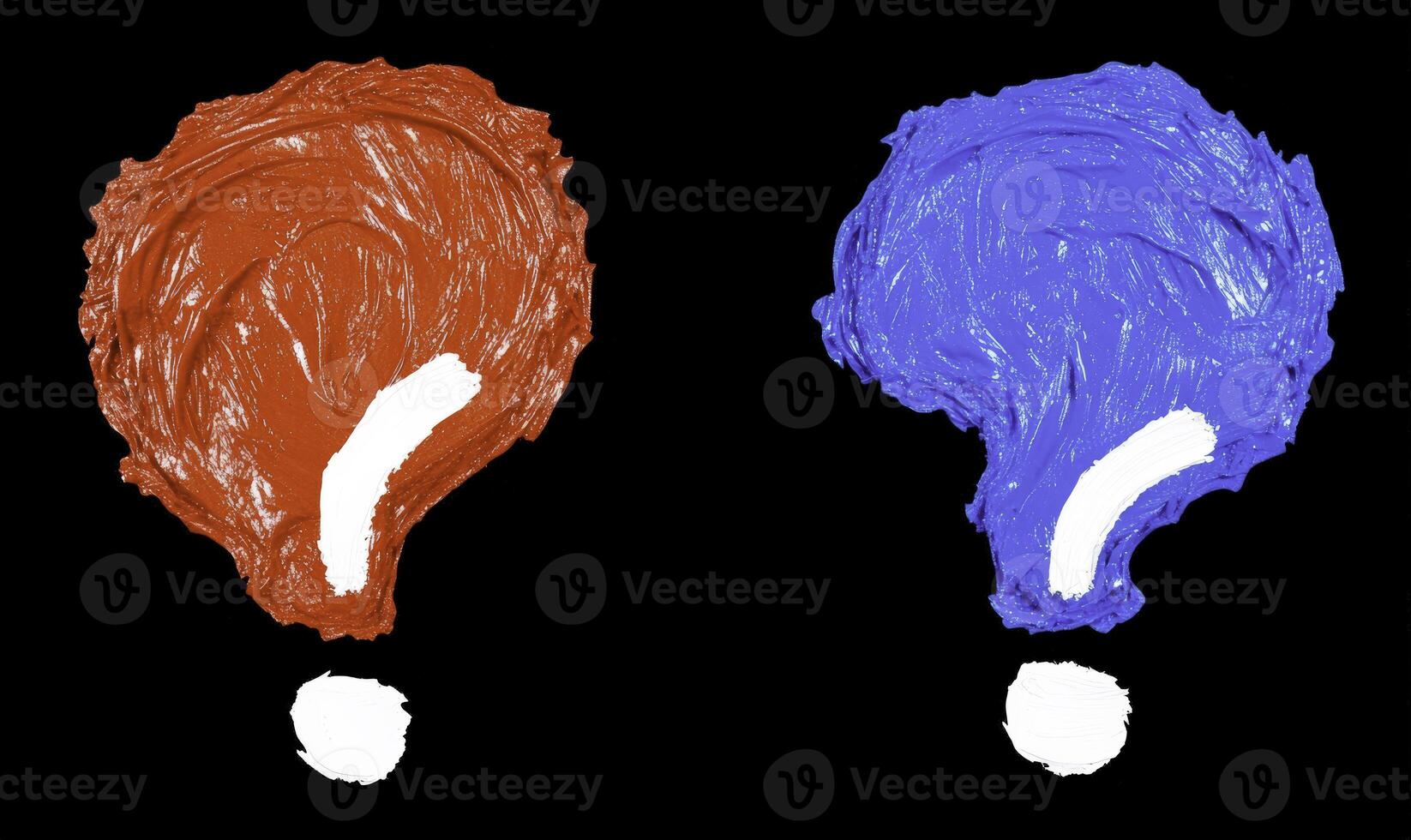 Colorful question marks on a black background, showcasing abstract art with red and blue hues, perfect for inquiries and curiosity themes photo