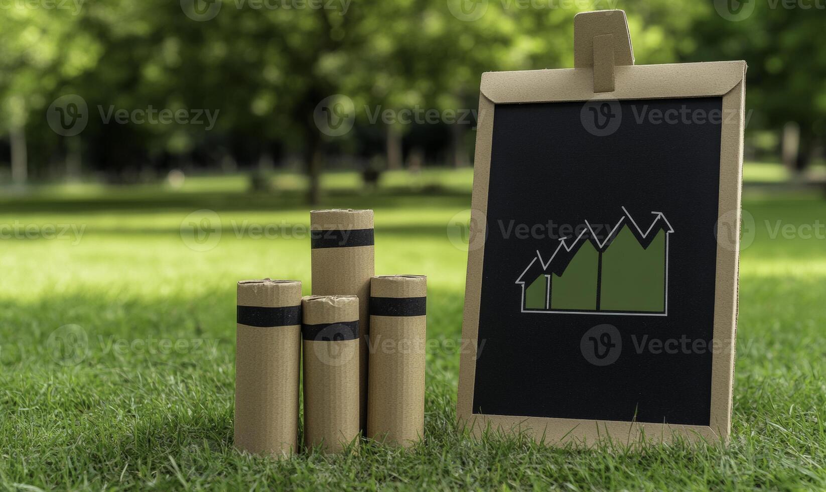 A blackboard with a graph on it in the grass photo