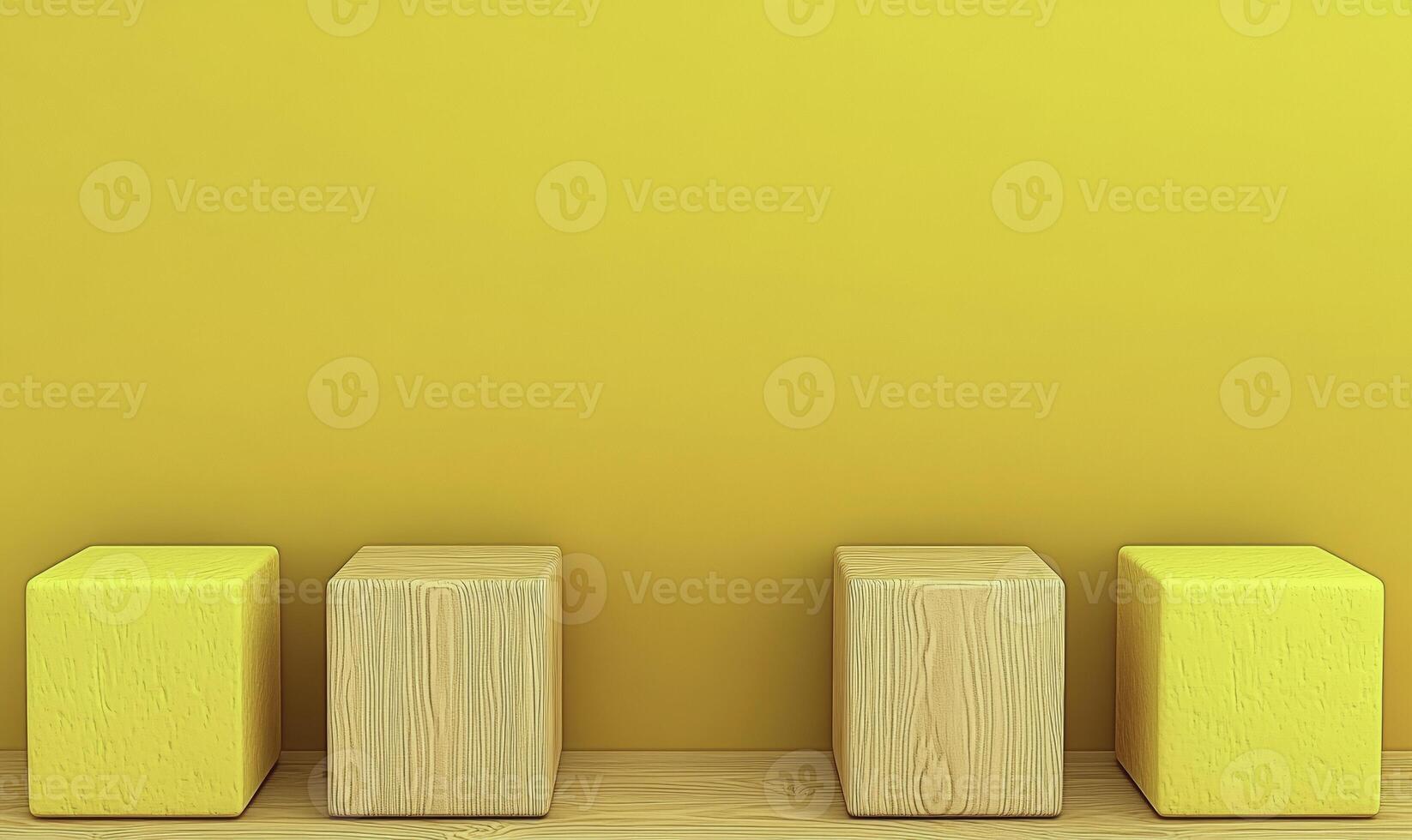 Three wooden blocks in front of a yellow wall photo