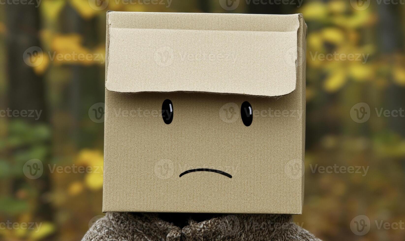 A person wearing a cardboard box on their head photo