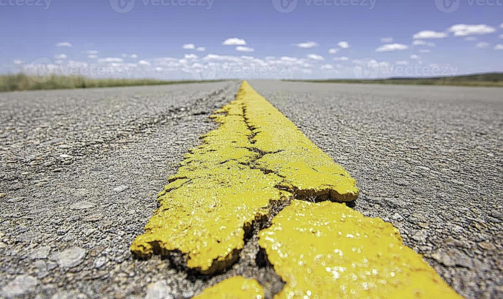A yellow line on the side of an empty road photo