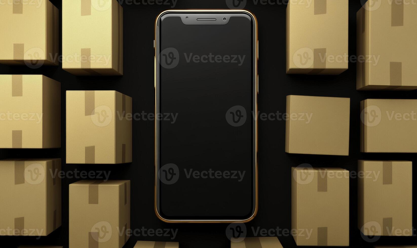 An iphone is surrounded by cardboard boxes photo