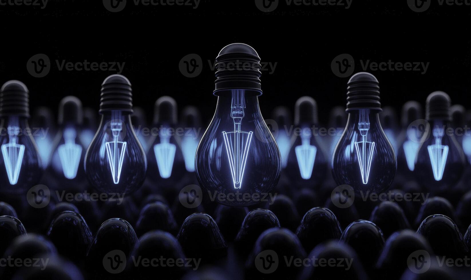 A group of light bulbs with glowing blue light photo