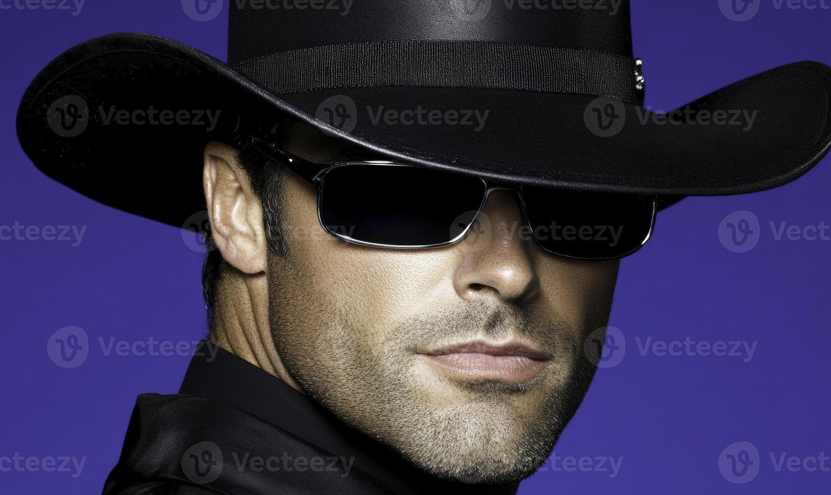 A man in a black hat and sunglasses photo