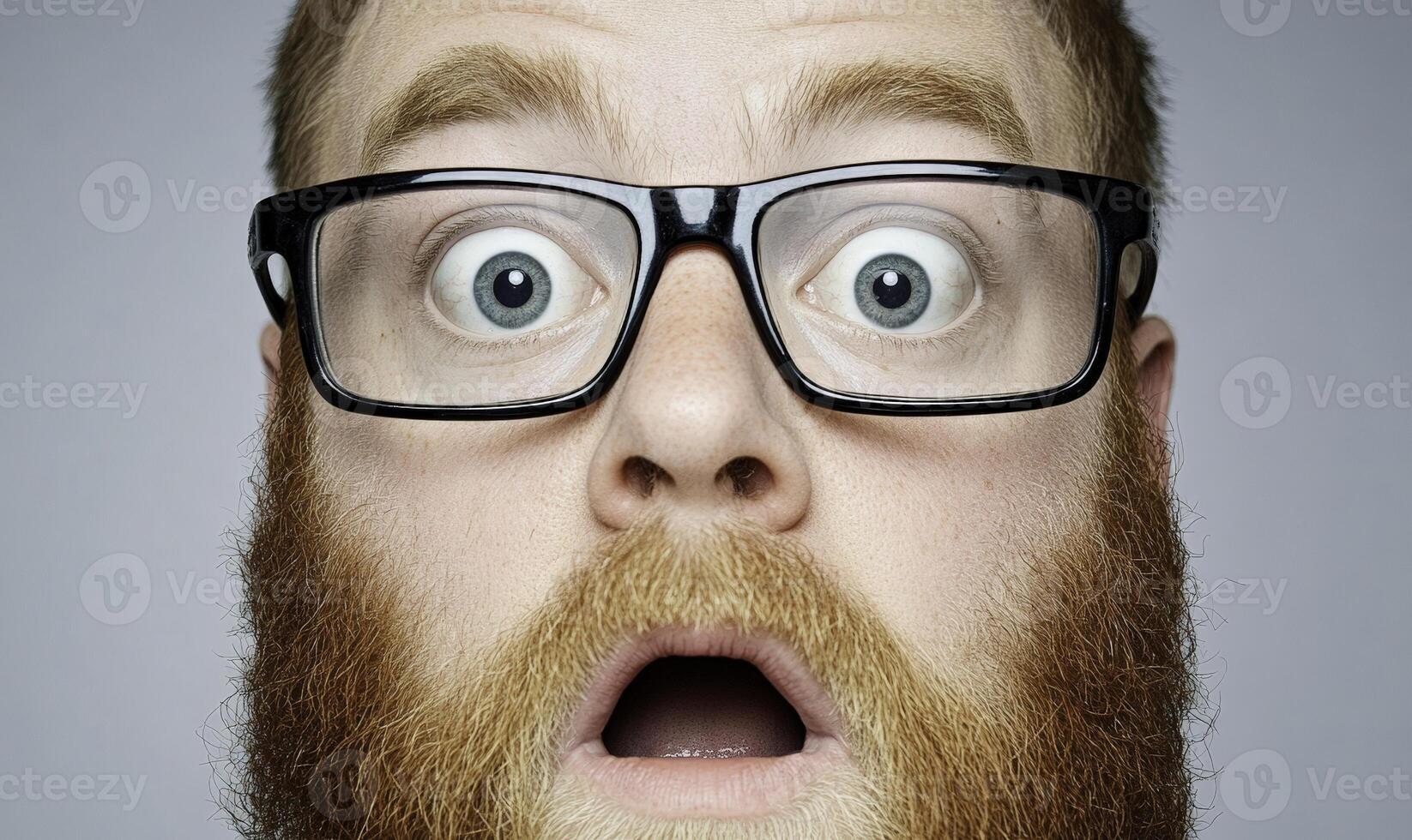 A man with a beard and glasses is looking surprised photo