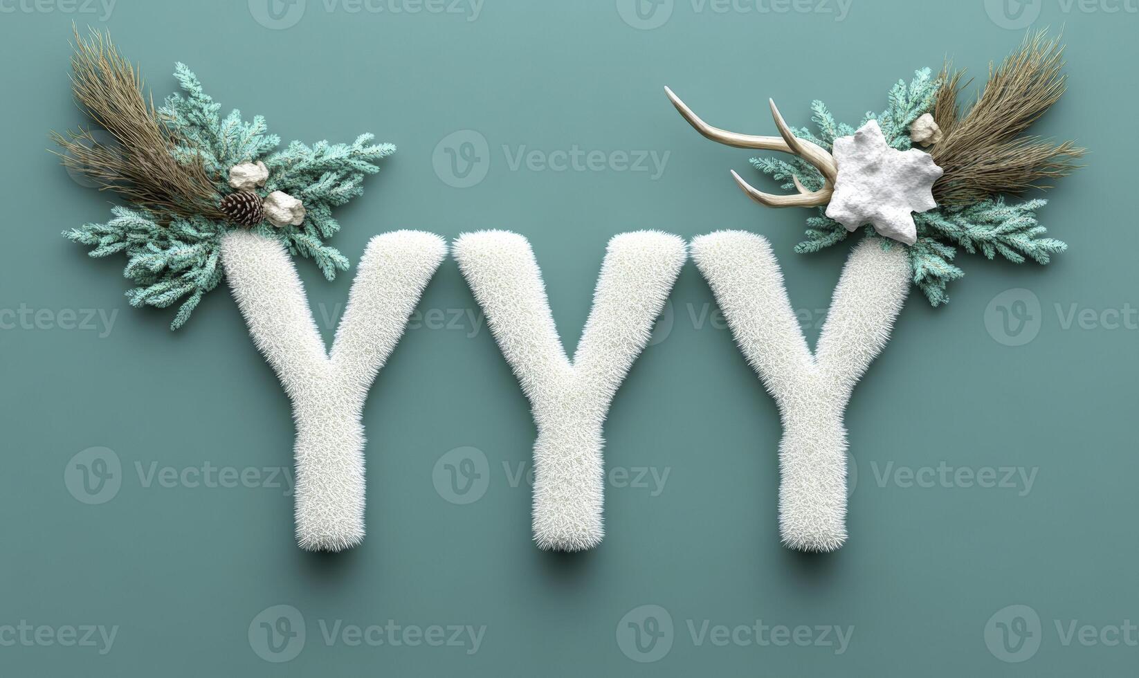 The word yy is made of snowflakes and pine cones photo