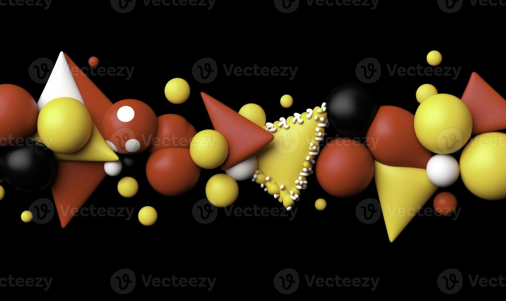 A group of colorful spheres and triangles on a black background photo