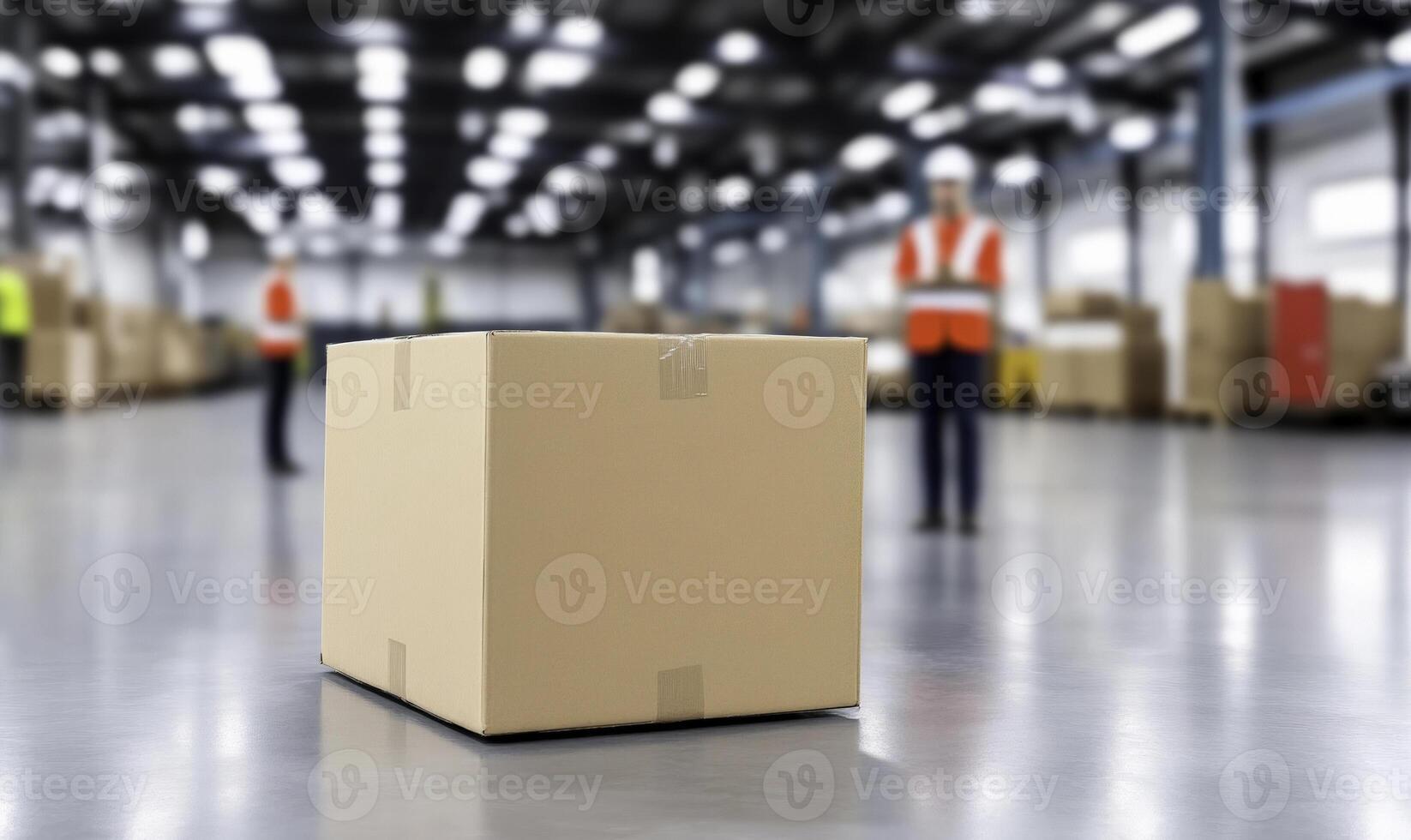 A man in an orange vest is standing in front of a box photo