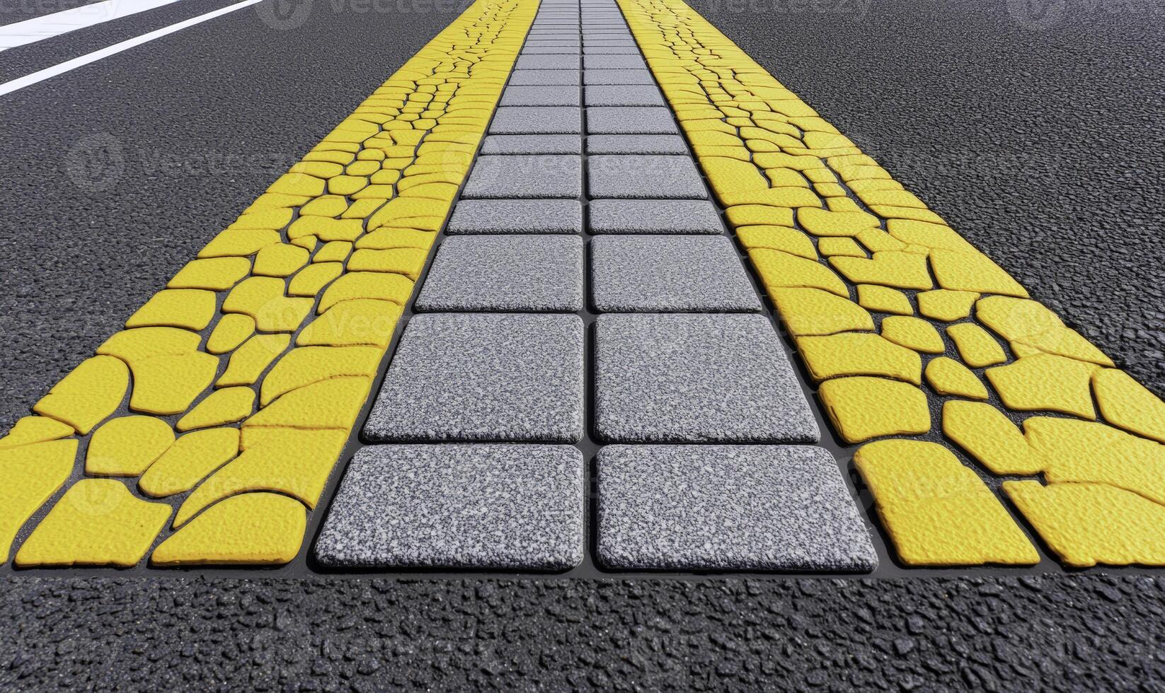A yellow and white line on the road photo