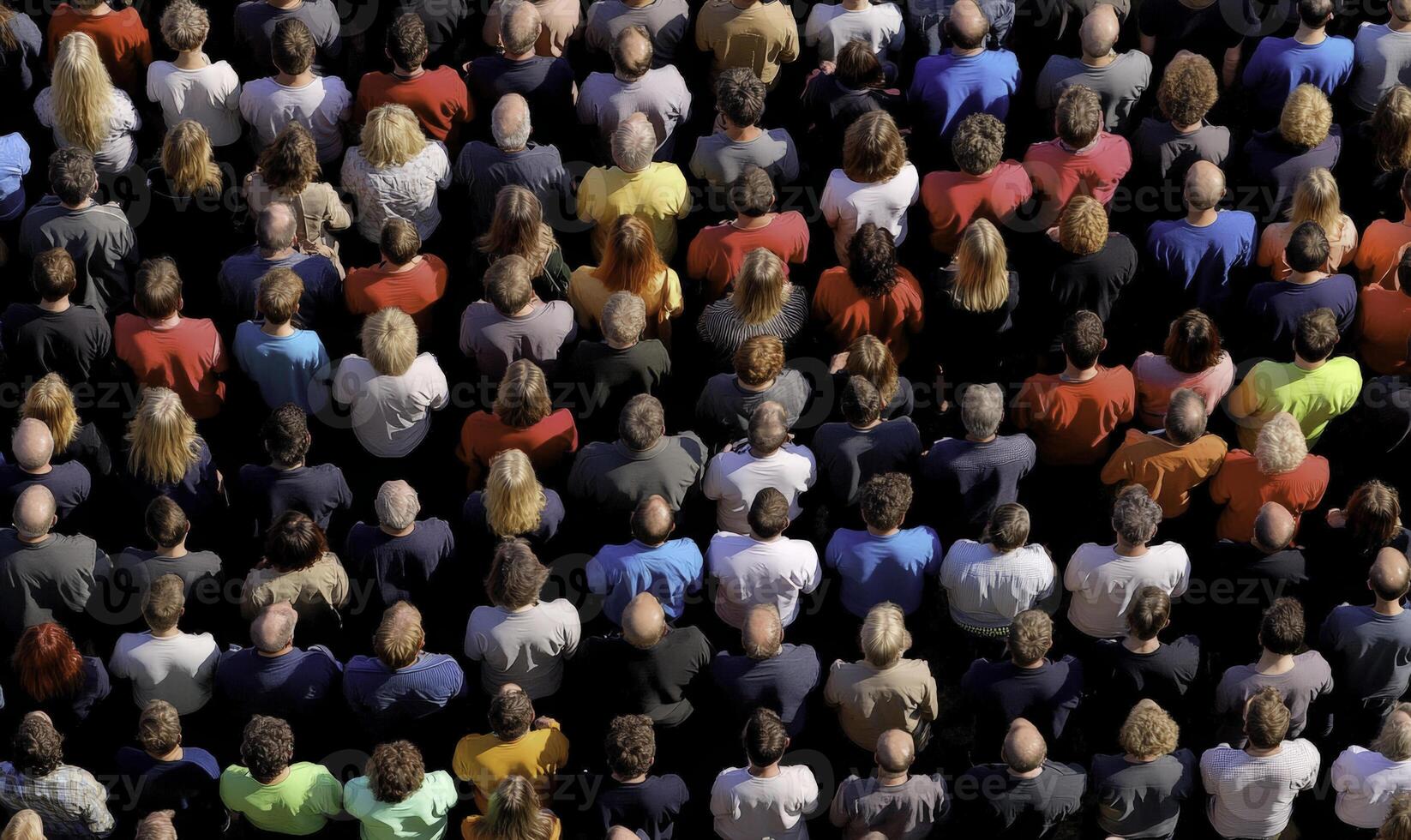 An overhead view of a crowd of people photo
