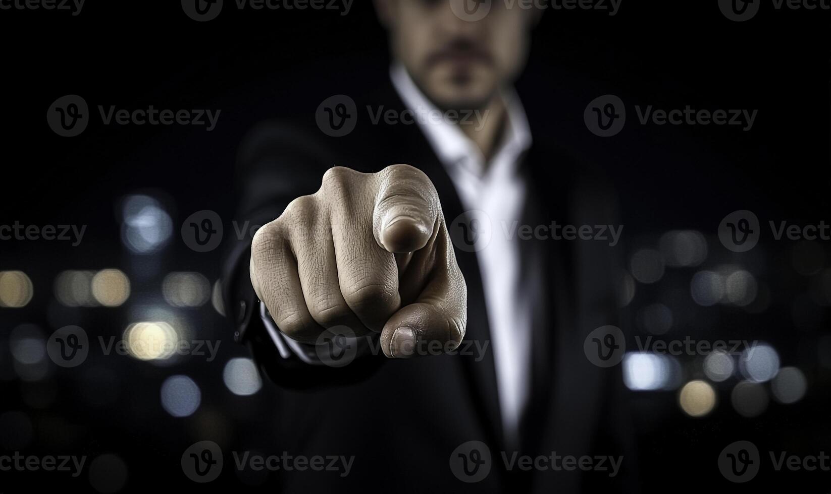 A man in a suit pointing at something photo