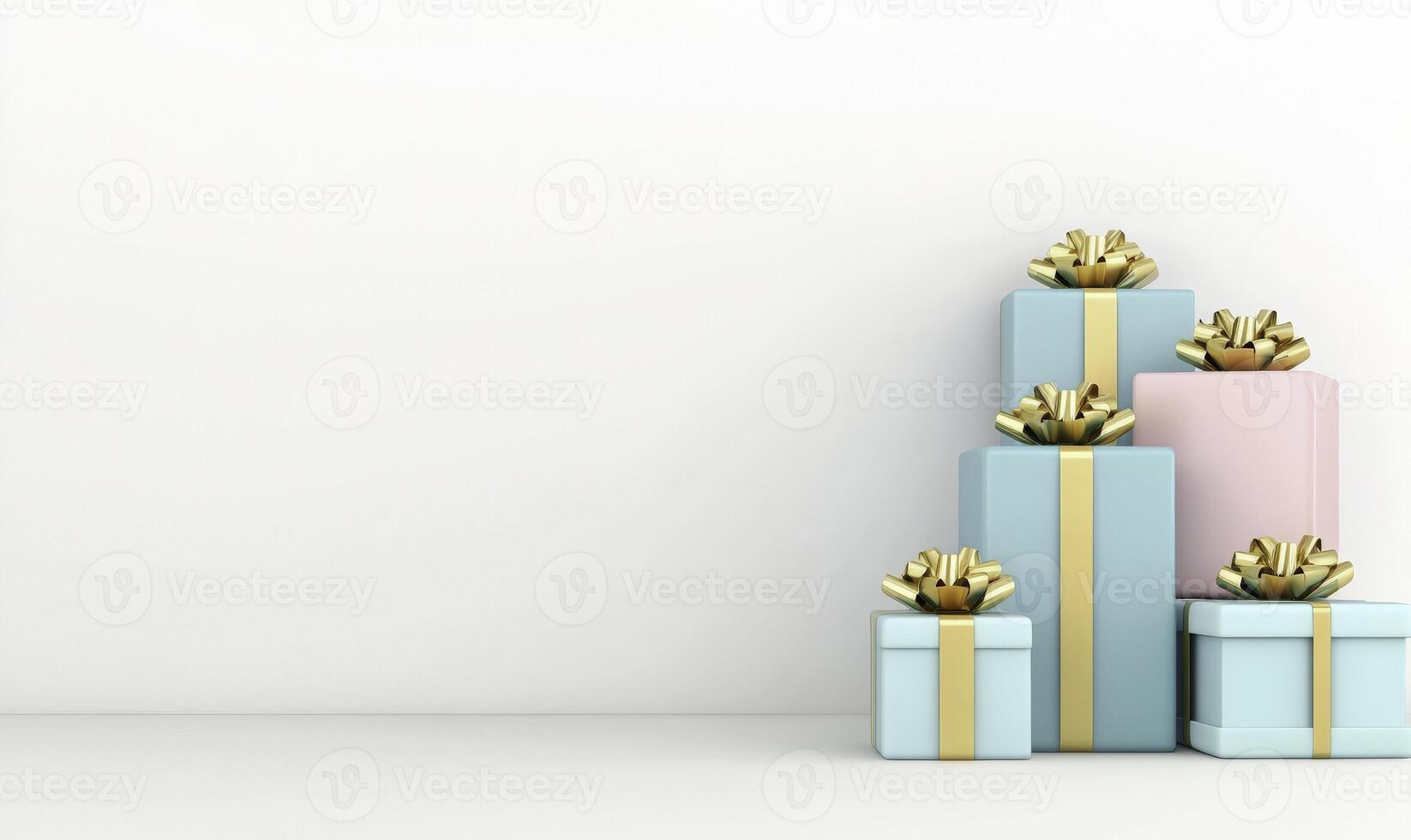 Three gift boxes with gold bows on a white background photo