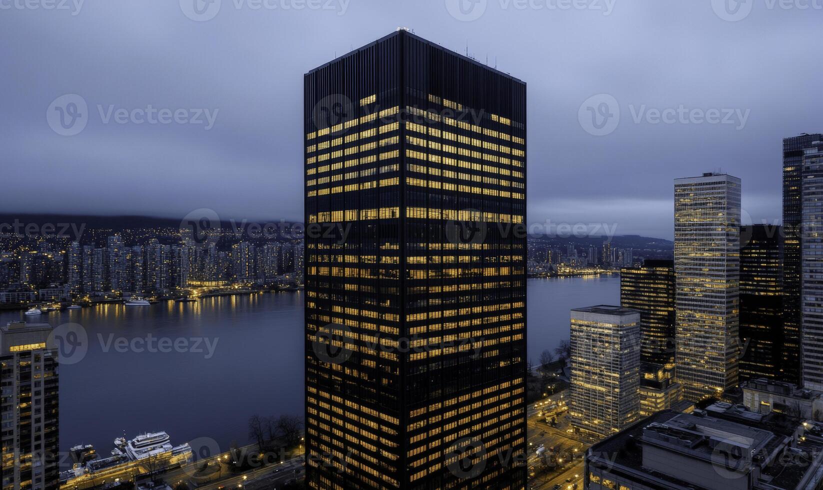 A large city with a large skyscraper in the middle photo
