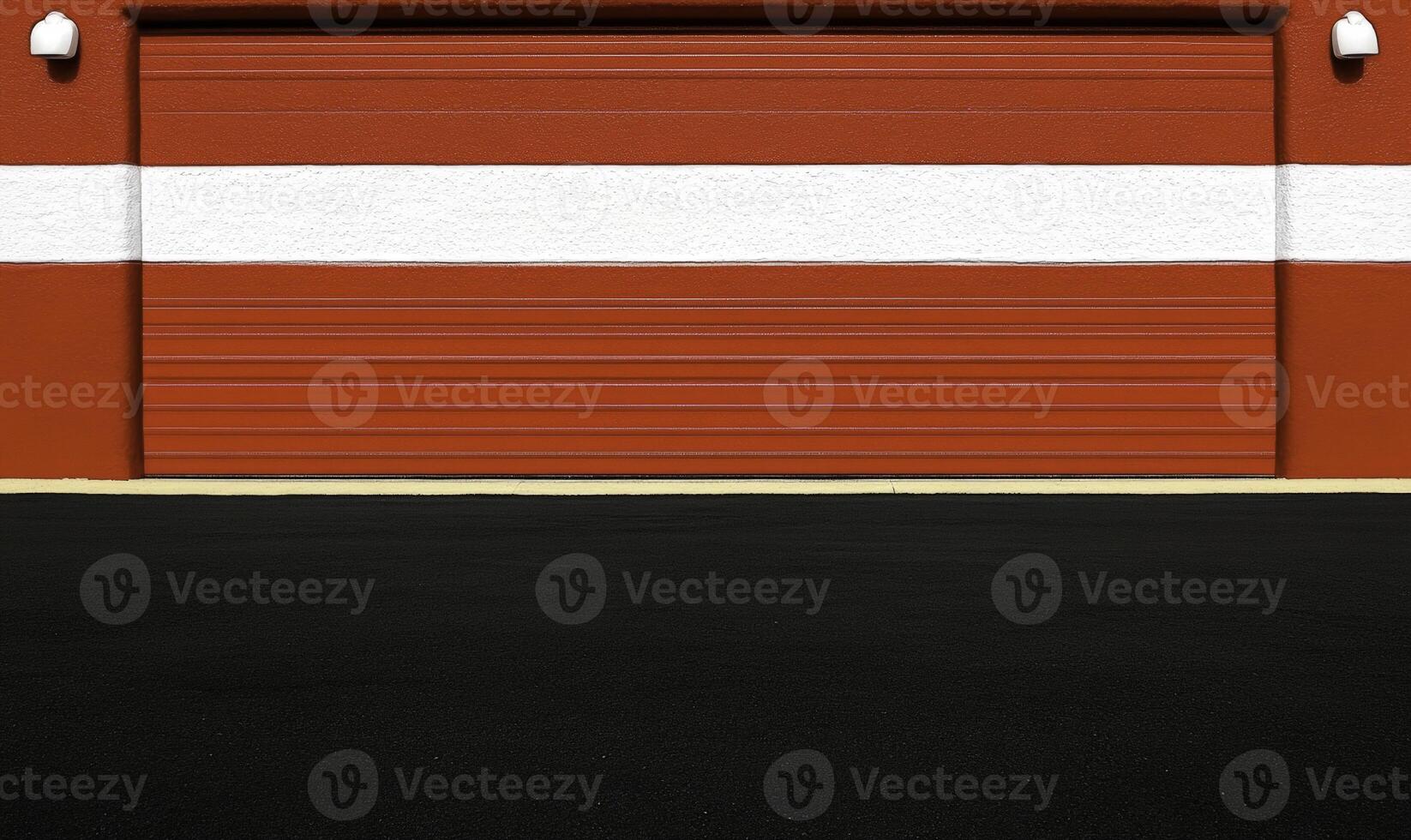 A garage door with a red stripe on it photo
