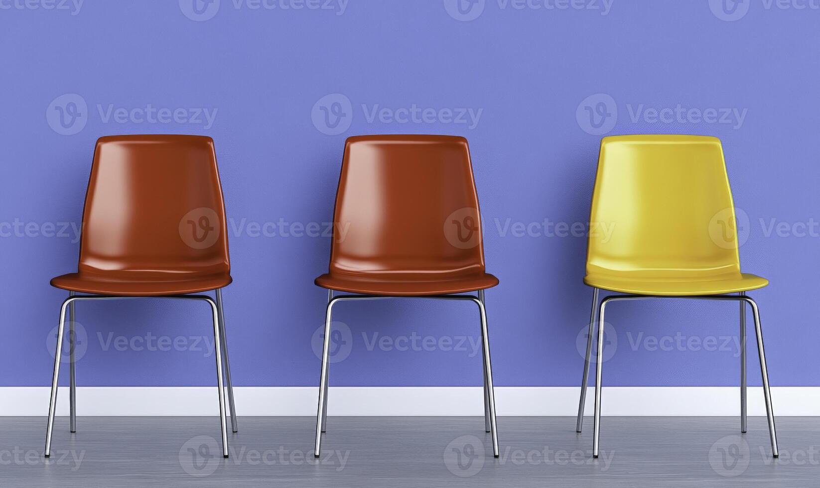 Three chairs against a blue wall photo