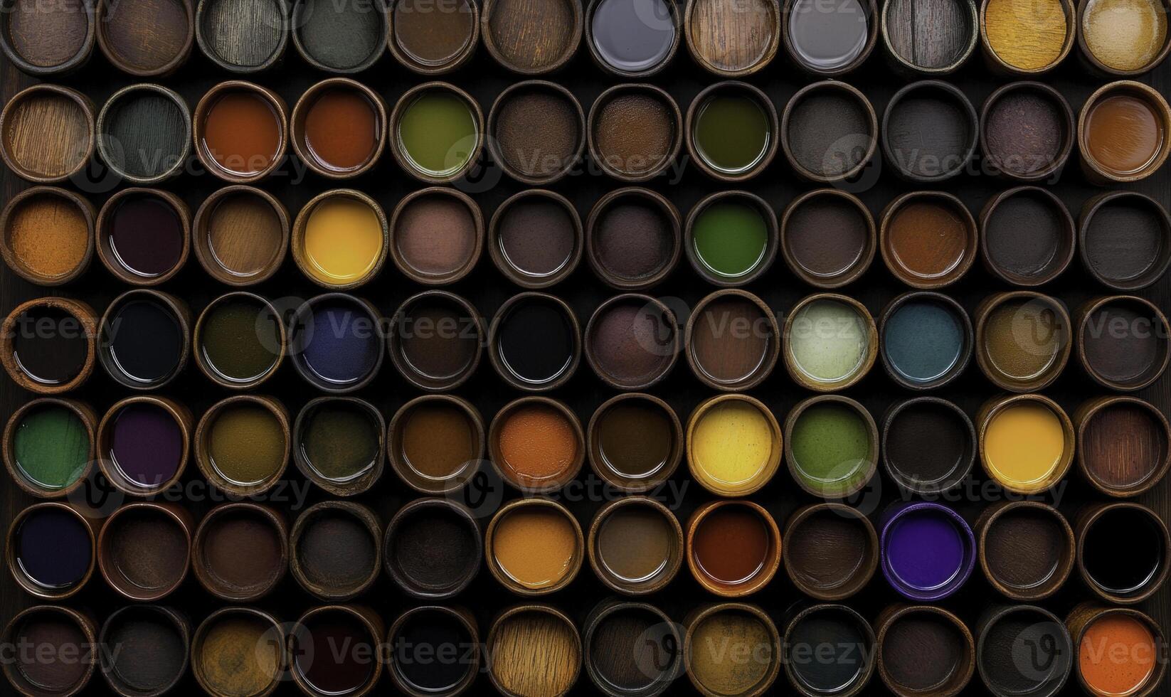 Vibrant Collection of Circular Paint Containers Showcasing a Spectrum of Colors and Textures Perfect for Artistic Inspiration and Creative Projects photo