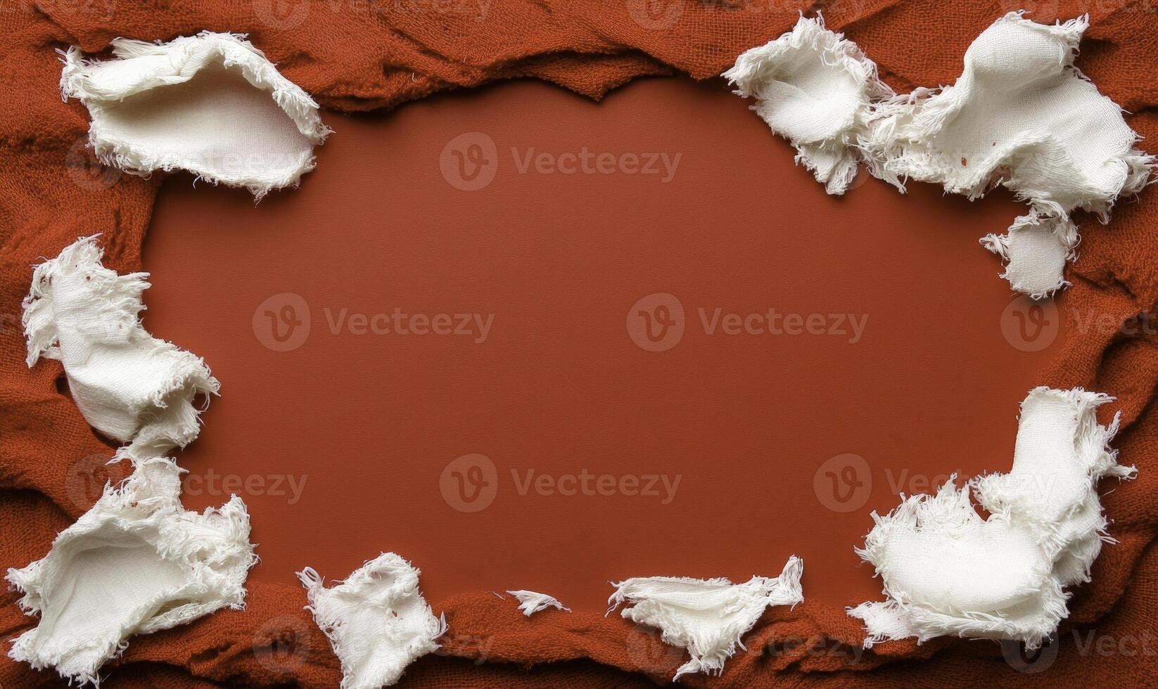 Torn white fabric on a red background creating an artistic frame for text or images, perfect for creative and marketing purposes photo