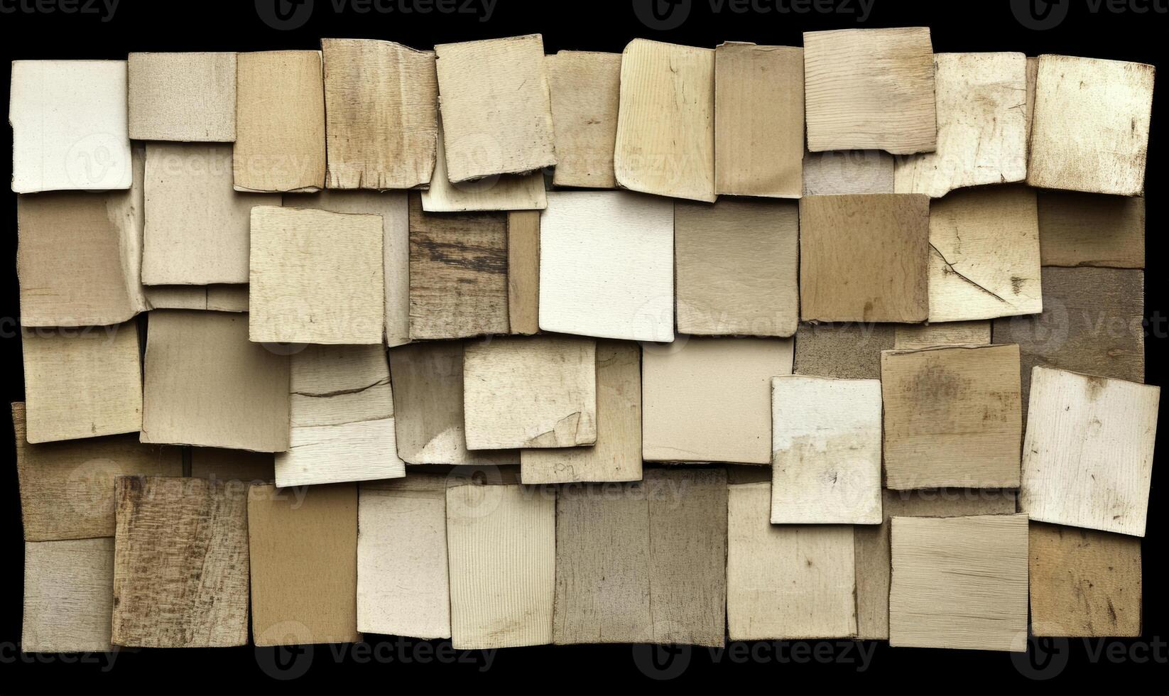 Textured wooden tiles arranged in a captivating abstract pattern showcasing a variety of natural colors and grain details for artistic design inspiration photo