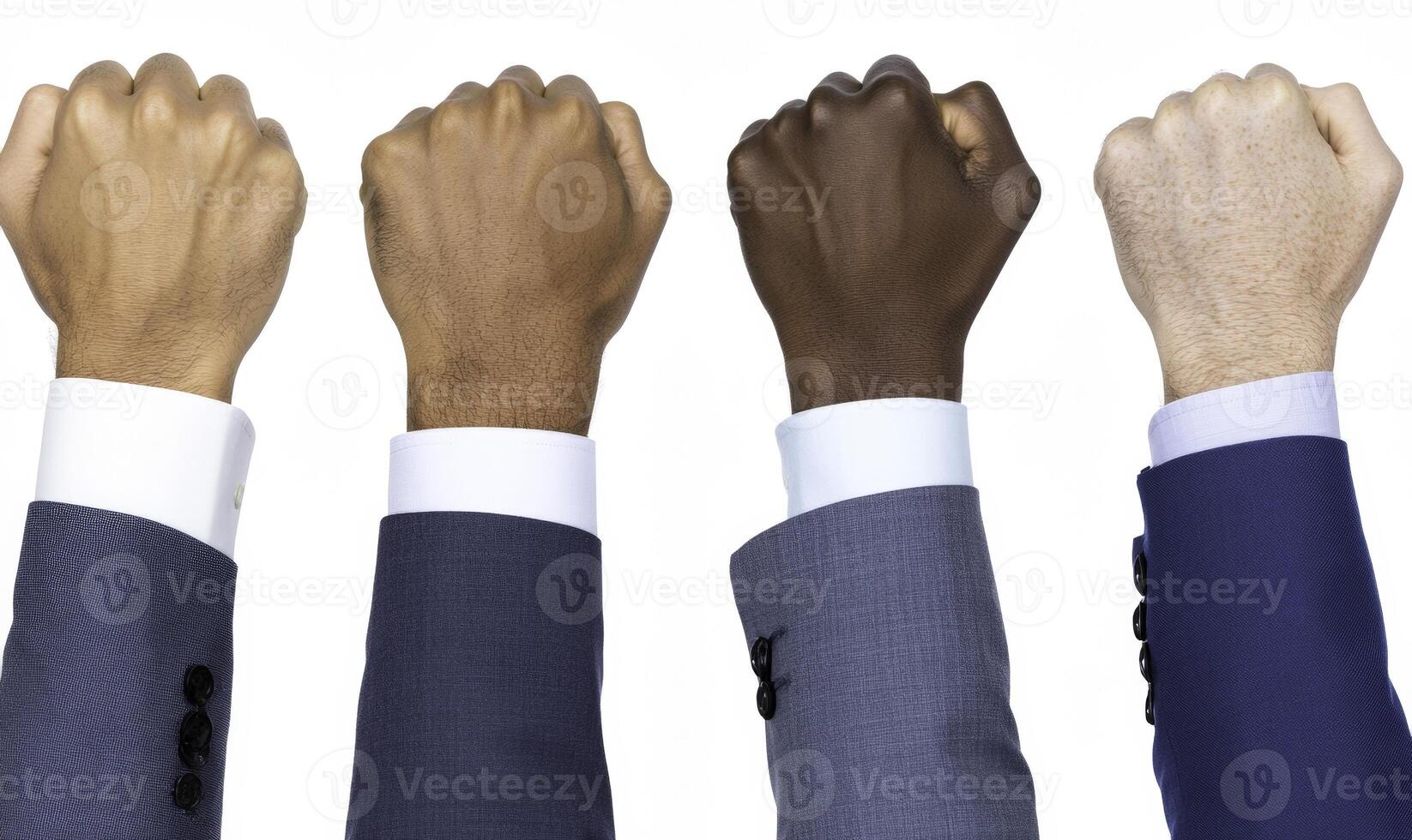 Diverse Hands with Fists Raised in Unity and Strength Representing Solidarity, Empowerment, and Diversity in Contemporary Society photo