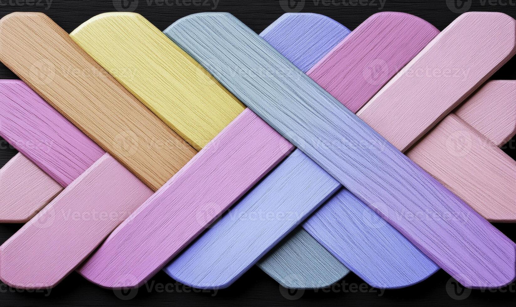Colorful Wooden Sticks Arranged in a Creative Overlapping Pattern on a Dark Background, Showcasing Vibrant Pastel Shades and Smooth Textures photo