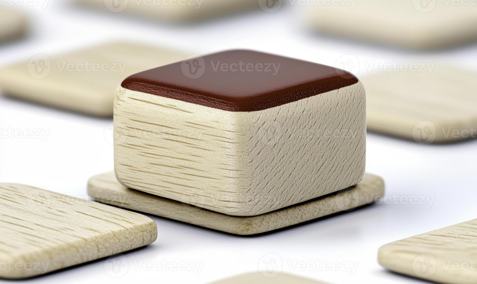 Wooden Game Token Surrounded by Square Tiles, Emphasizing Unique Red-Topped Design for Board Game Enthusiasts and Creative Projects photo