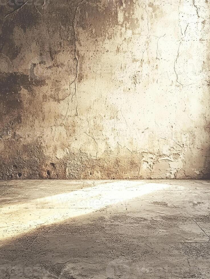 Sunlit Empty Room With Aged Concrete Walls And Floor photo