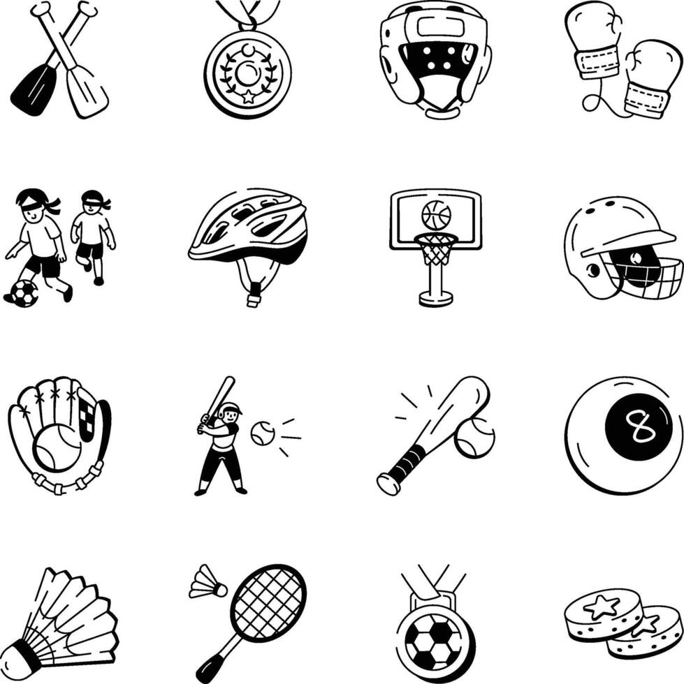Set of 16 Sketchy Style Olympics Icons vector