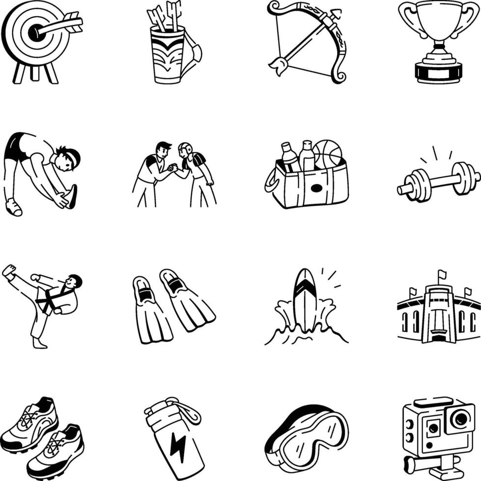 Bundle of Doodle Style Sports Icons vector